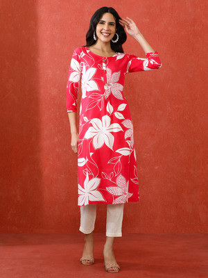 Jaipur Kurti Women Embroidered Straight Kurta(Red)