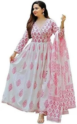 KRISHNA TEXTILES Women Printed Flared Kurta(White)