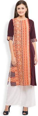 Vishudh Women Printed Straight Kurta(Maroon)