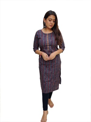 TAVAN Women Kalamkari Straight Kurta(Blue)