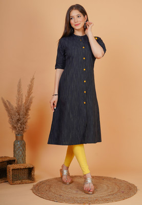 Dizon Women Embroidered A-line Kurta(Black)