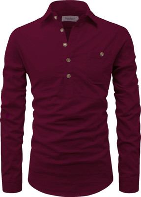 Edin Men Solid Pathani Kurta(Maroon)