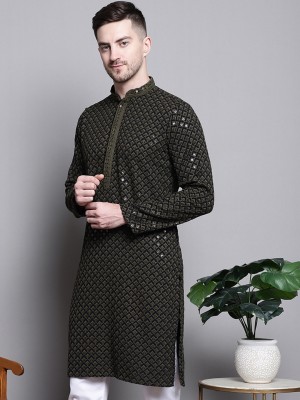 Jompers Men Embellished Straight Kurta(Green)