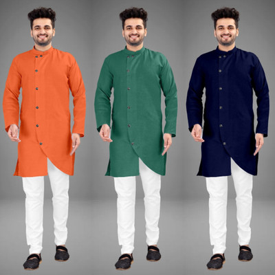 DIAMOND CLUSTER Men Self Design Trail Cut Kurta(Multicolor)