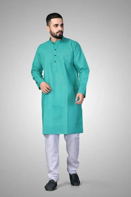 VyomCreation Men Solid Straight Kurta(Light Green)