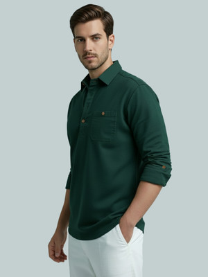 Vashuqi Men Solid A-line Kurta(Dark Green)
