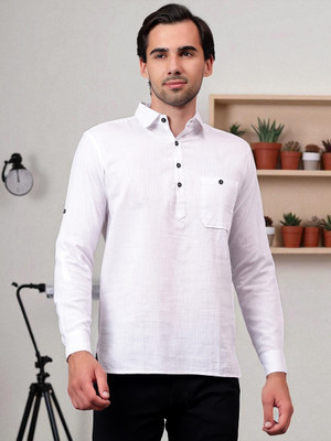 FireFish Men Solid A-line Kurta(White)