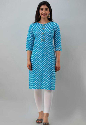 AYUB Women Leheriya Straight Kurta(Blue)