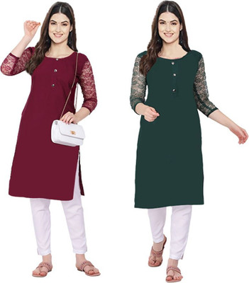 Adgoodstrader fashion Women Solid Straight Kurta(Red, Green)