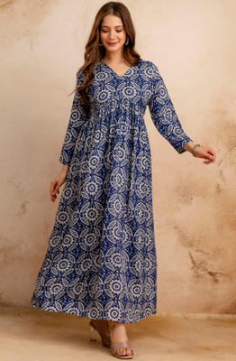 Zyla Women Fit and Flare Dark Blue Maxi/Full Length Dress