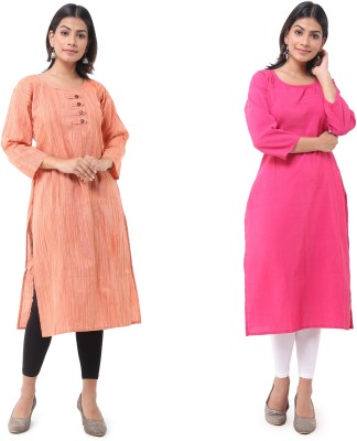 DESHBANDHU DBK Women Solid Straight Kurta(Pink, Orange)