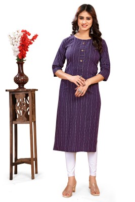 Palak Creation Women Printed, Woven Design, Self Design A-line Kurta(Purple, White)