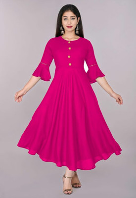 Alastar Women Solid Anarkali Kurta(Pink)