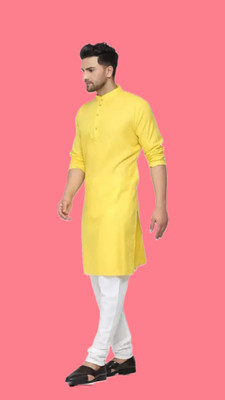 HouseOfCommon Men Solid A-line Kurta(Yellow)
