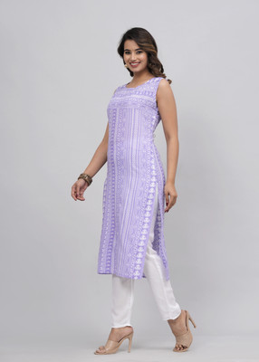 Dagar creation Women Printed Straight Kurta(Purple)