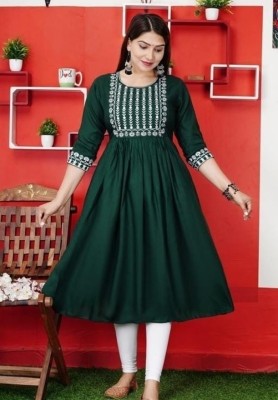 shyam wear Women Embroidered Anarkali Kurta(Green)