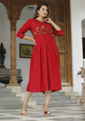 Mehsoos Women Embroidered Anarkali Kurta(Red)