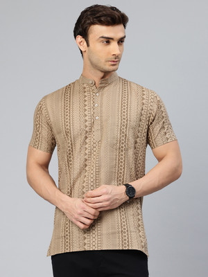 Majestic Man Men Geometric Print Straight Kurta(Brown)