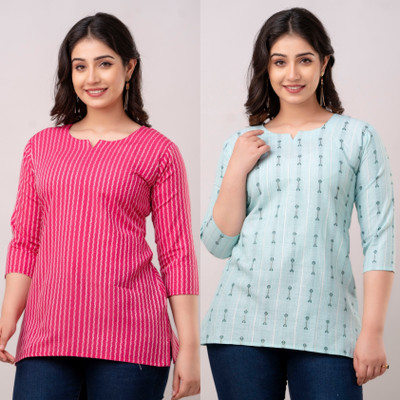 VROEGER Women Self Design Straight Kurta(Pink, Green)