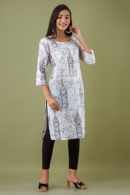 Surhi Women Printed Straight Kurta(Grey)