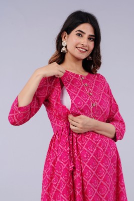 ATTiREZiLLA Women Printed Flared Kurta(Pink, White)