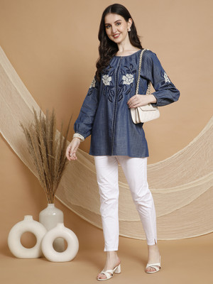 Nayam By Lakshita Women Embroidered A-line Kurta(Blue)