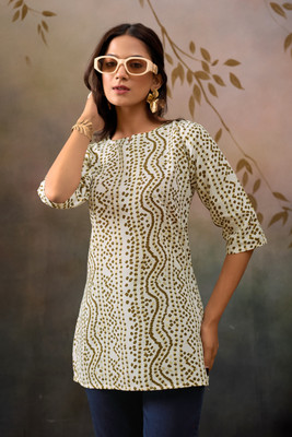 Priniti Women Bandhani, Printed, Solid, Woven Design, Self Design Straight Kurta(White)