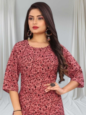 rajni rayon Women Printed Straight Kurta(Pink)