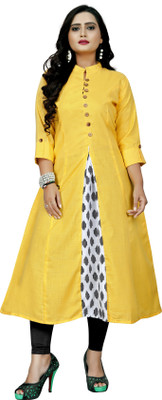 Rangrasiya Tex Women Solid Frontslit Kurta(Yellow)