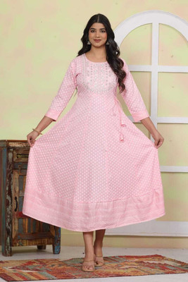 TCVASAN Women Polka Print, Embroidered Anarkali Kurta(Pink)