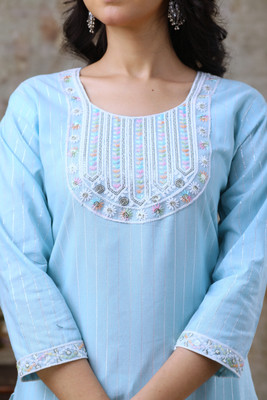 AUZAAI COLLECTION Women Printed Straight Kurta(Blue)