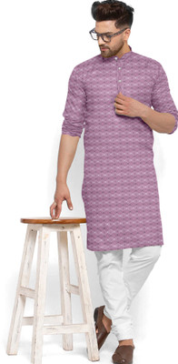 VINAARI Men Printed Straight Kurta(Purple, White, Grey)