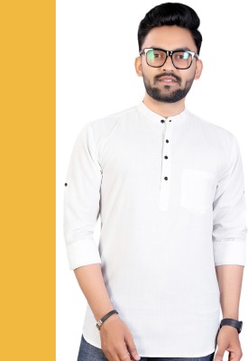 KESHAV Men Solid Flared Kurta(White)