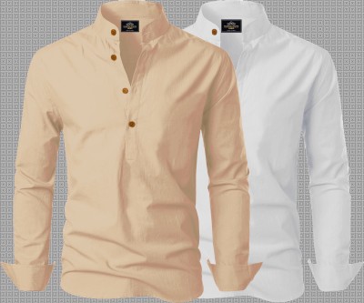 Kavyangle Creation Men Solid Straight Kurta(Gold, White)