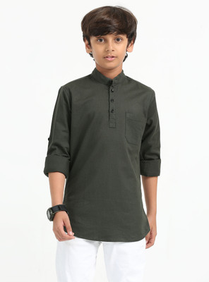 ROCKET SCIENCE Boys Solid Straight Kurta(Dark Green)
