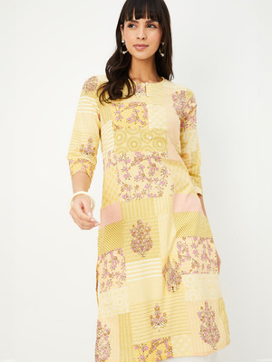MAX Women Embroidered Straight Kurta(Yellow)