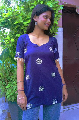 shenique Women Printed A-line Kurta(Dark Blue)
