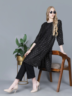 The Chikankari Story Women Printed Straight Kurta(Black)