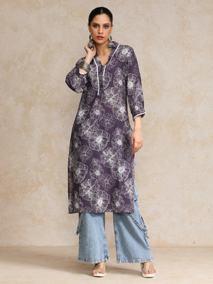 Varanga Women Printed Straight Kurta(Blue)