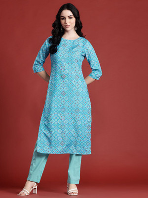 ANOUK Women Printed A-line Kurta(Blue)