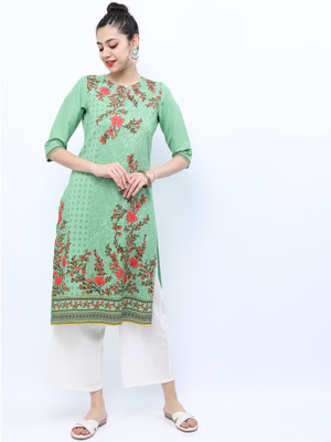 KETCH Women Floral Print Straight Kurta(Green)