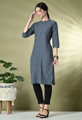 Glowworld Women Printed Straight Kurta(Grey)