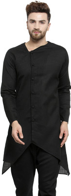 JS COLLECTION Men Solid Asymmetric Kurta(Black)