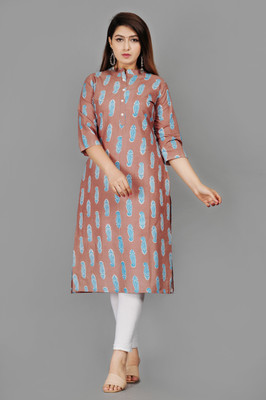 METAFAB Women Printed Straight Kurta(Brown)