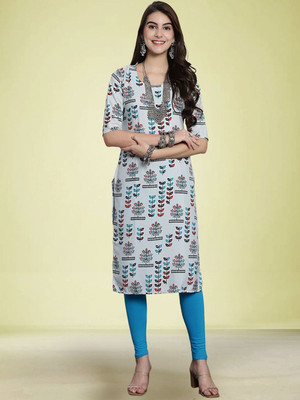 Moda Rapido Women Floral Print Straight Kurta(Grey)