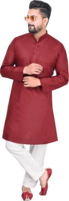 Ladyflock Men Solid Straight Kurta(Maroon)