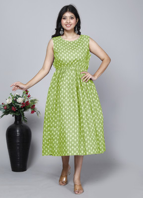 DKM Women Floral Print Flared Kurta(Light Green)