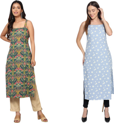 KAUTAQI Women Printed Straight Kurta(Multicolor)