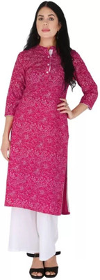 HouseOfCommon Women Floral Print Straight Kurta(Pink)