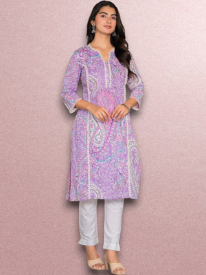 Jaipuur Trend Women Printed Straight Kurta(Purple)